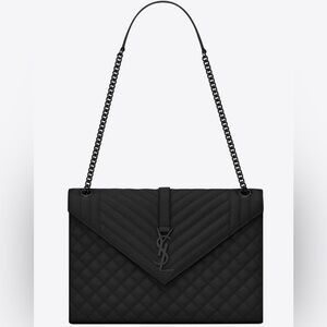 Saint Laurent Noir Envelope Triquilt Large YSL Shoulder Bag in Grained Leather